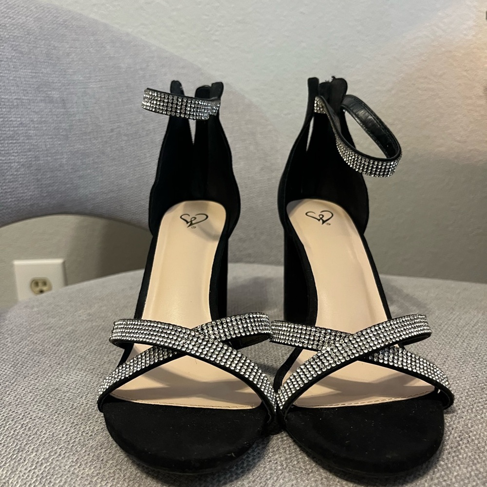 Windsor Black Heels with Rhinestone Straps